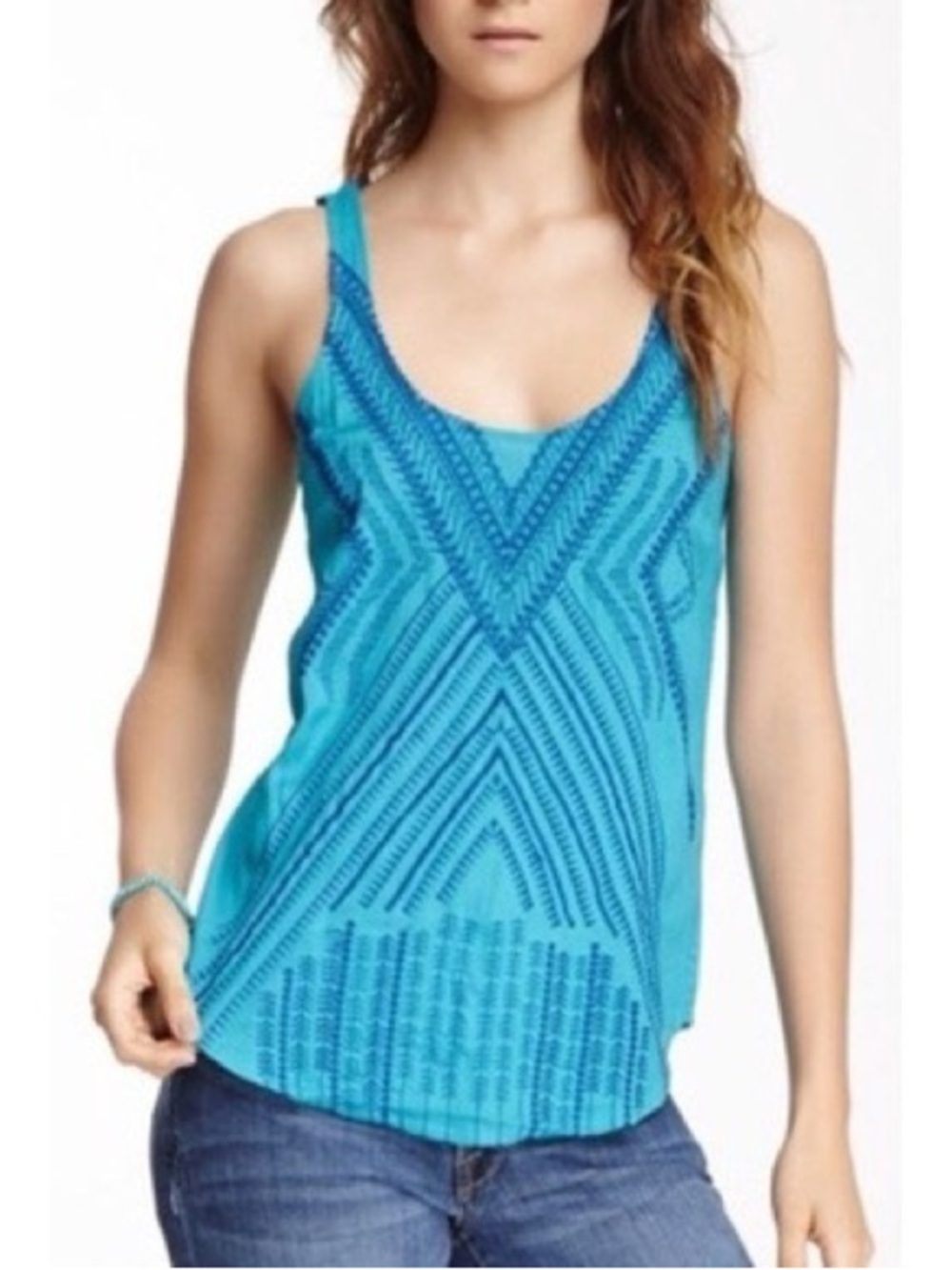 Lucky Brand Bright Blue Geometric-Print Tank Top Size XS